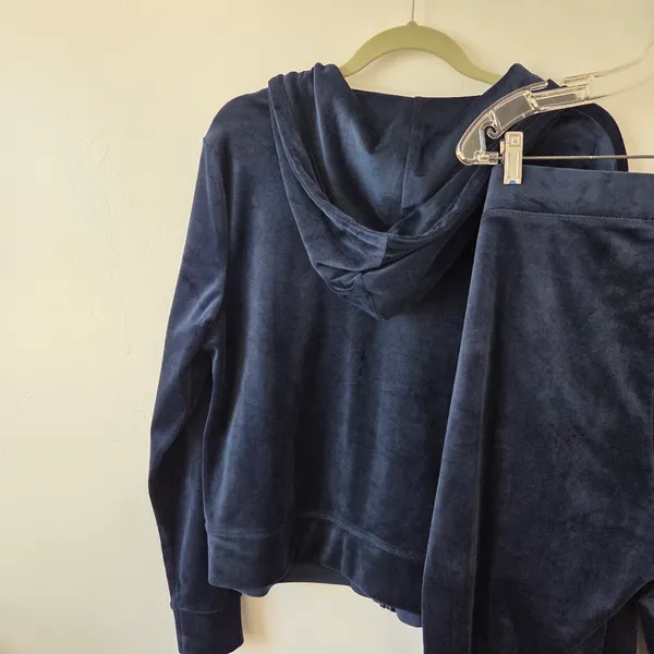 Juicy Couture Velour Tracksuit Navy Blue XL Velvet Plush Zip Lounge Set Y2K 90s - Image 7