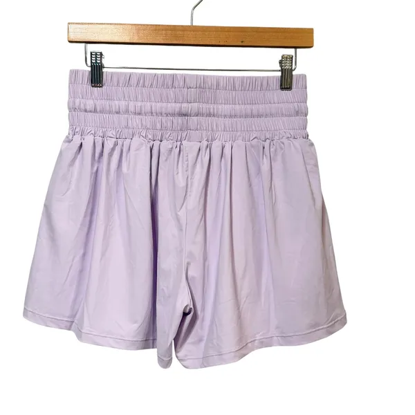 Lavender High Waisted Smocked Athletic Shorts with Liner Medium Purple Flowy - Image 2