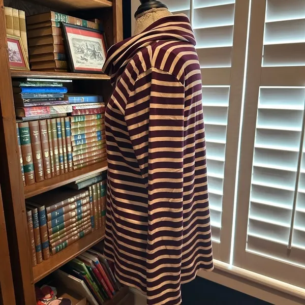 L.L. Bean Maroon and White Striped Cowl Neck - Image 2