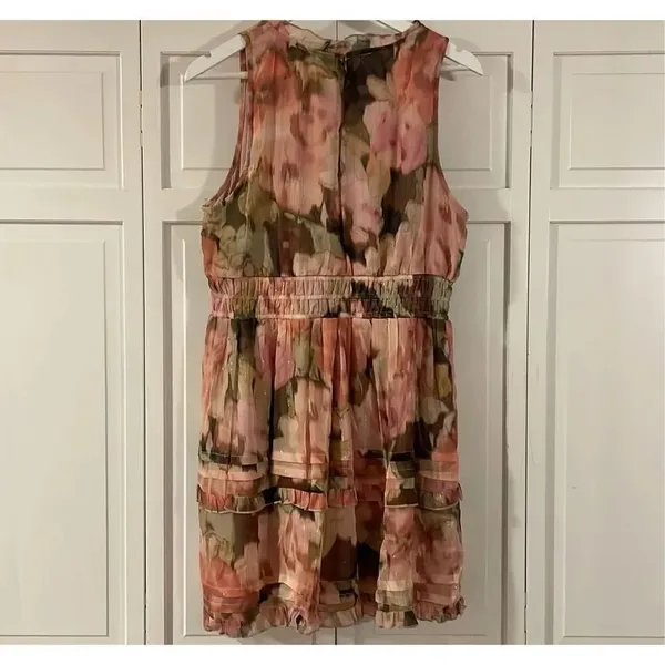 Nicole Miller pink floral smocked waist floral chiffon dress XL - Image 12