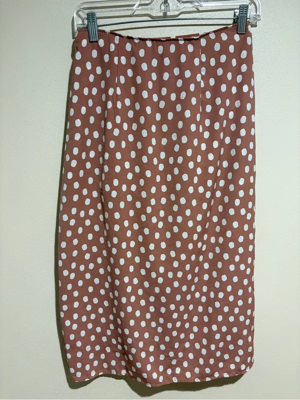 Abercrombie & Fitch Blush Pink Spotted Twist Front Slit Satin Midi Skirt Small - Image 10