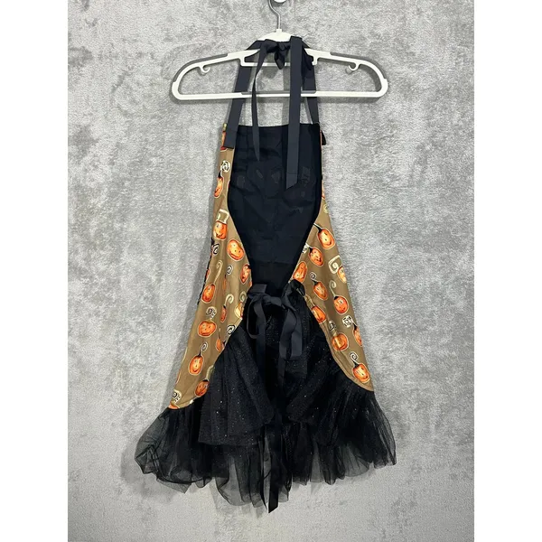 Halloween Bib Apron Handmade One Size Rhinestone BOO Black Tulle Pumpkins - Image 5