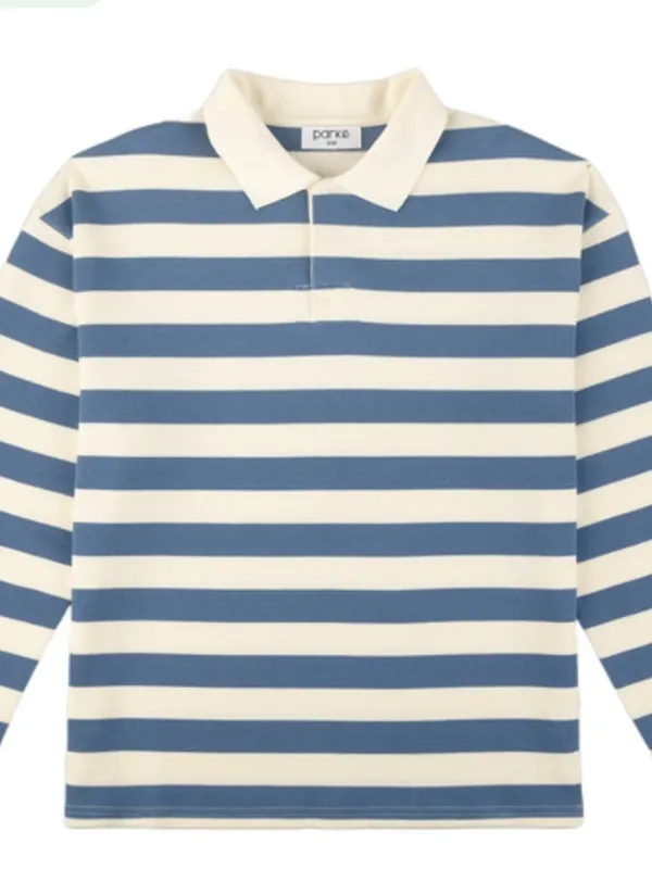 Parke Striped Rugby Shirt Blue White Long Sleeve Sweater Polo Top XS - Image 2