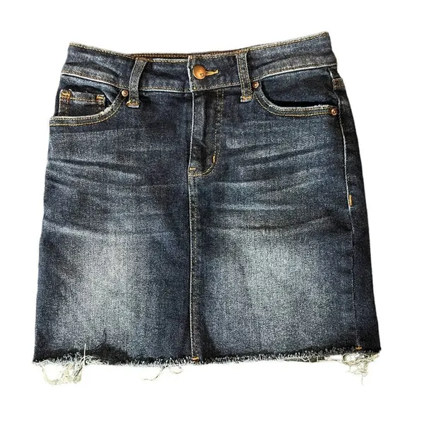 RSQ Collective Skirt Womens Size‎ 0 Blue Dark Wash Denim Mini Raw Hem - Image 2