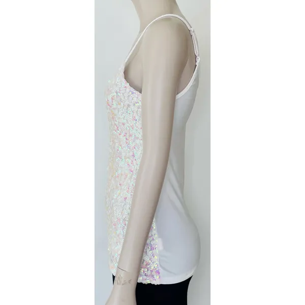 White Pearlescent Sequin Tank Top - Image 4