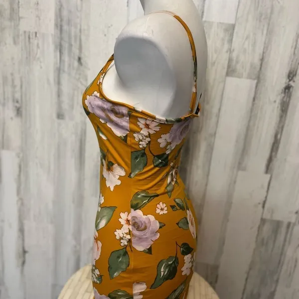 Coco and Shay Mustard Yellow Floral Bodycon Cami Mini Dress Size S - Image 2