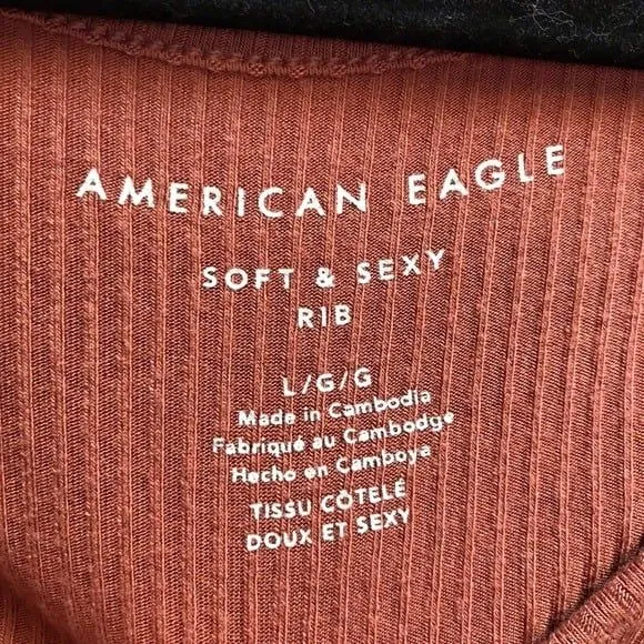 American Eagle Soft & Sexy Ribbed Short Sleeve Thong Bodysuit Rust large - Image 6