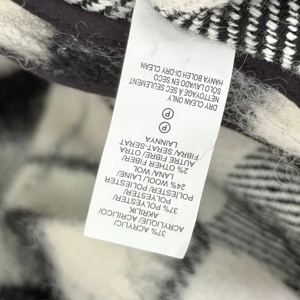 Lucky Brand Wool Oversized Plaid Shawl Poncho Cardigan Sweater Black White Large - Image 6
