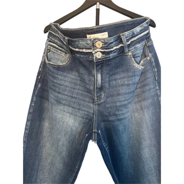 KanCan High Rise Double Button Raw Hem‎ Wide Leg Jeans Size 18 Stretch - Image 4
