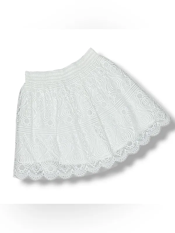 Bebe Lace Scallop Hem Mini Skirt White Medium Elastic Waist Cottagecore Layered - Image 13