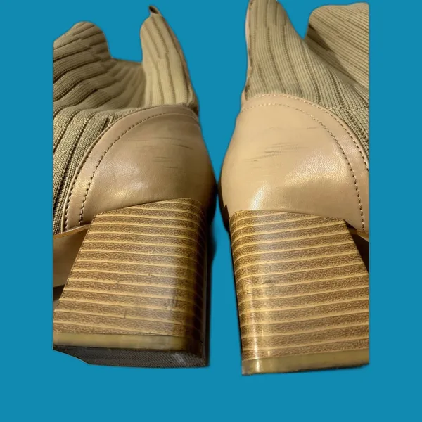 COPY - Sock/Leather Bootie in Beige Size10 Chunky Heel, Sq. Toe Women's - Image 11