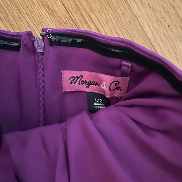 Morgan & Co. Purple Strapless Dress with Floral Accent size 1/2 - Image 3