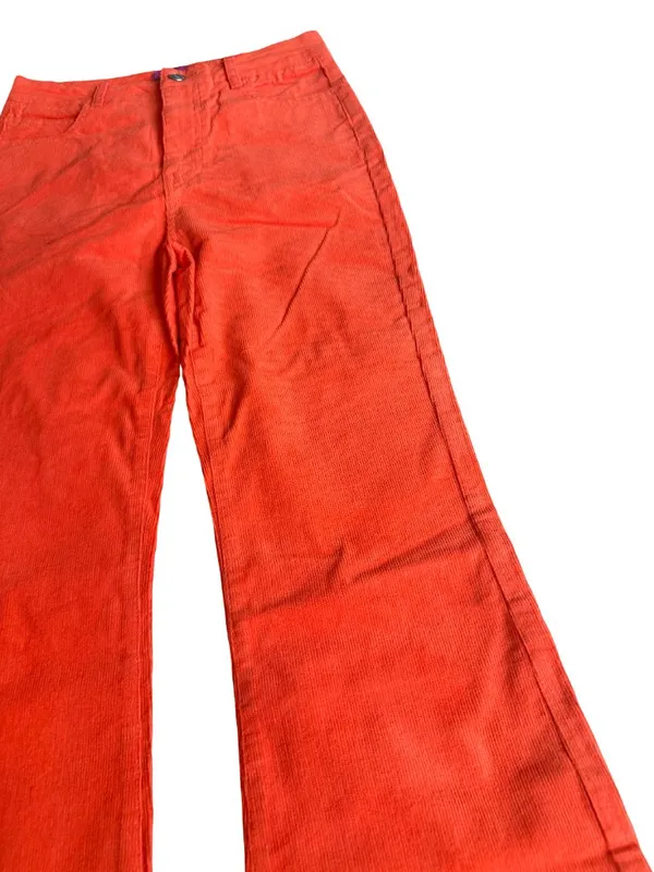 Edikted Bright Orange Corduroy Pants Flare Leg Casual Bold Size XS Women's NWT - Image 7