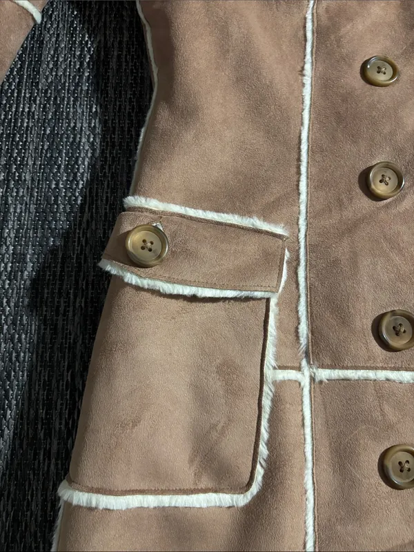 Ruff Hewn Faux Suede Fur Long Coat Penny Lane Beige Women's Size Large - Image 3