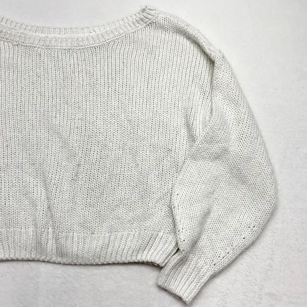 Hollister Cropped Shaker Knit Sweater Women Size M White Cream Y2K Acrylic Blend - Image 6