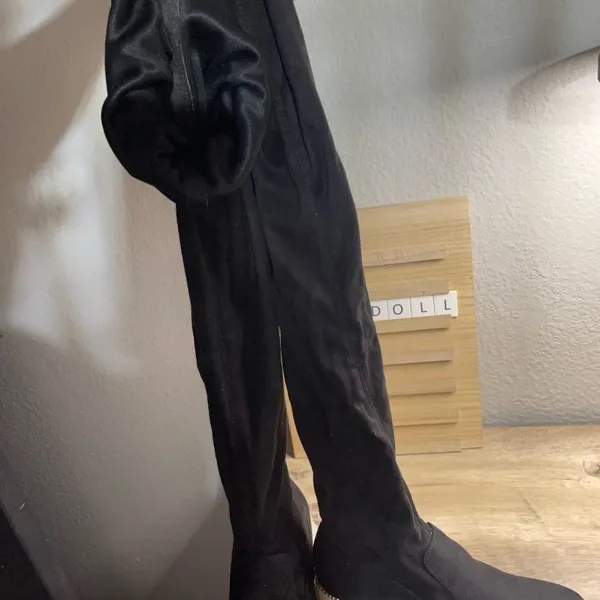 Qupid Zaya-08X Black Rhinestone Sock Knew High Boots - Image 5