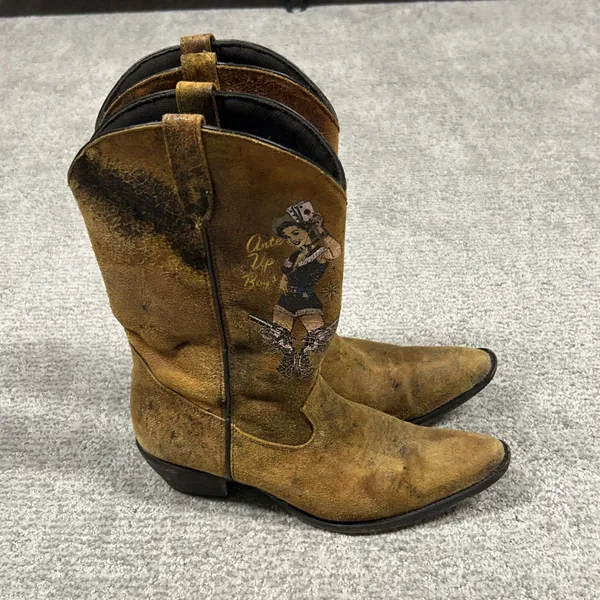 Durango Crush Cowboy Boots Women 8.5 Ante Up Boys Pin Up Leather Western Cowgirl - Image 4