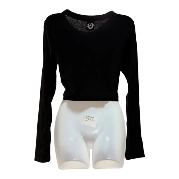 PINK Victoria's Secret Crop Top Women Large Black Excellent Ribbed‎ Long Sleeve - Image 4