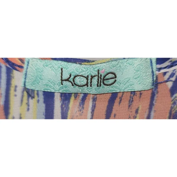 Karlie Sheer Kimono‎ Top Open Front Cover Up Flowy Blue Orange Pattern Size Free - Image 4