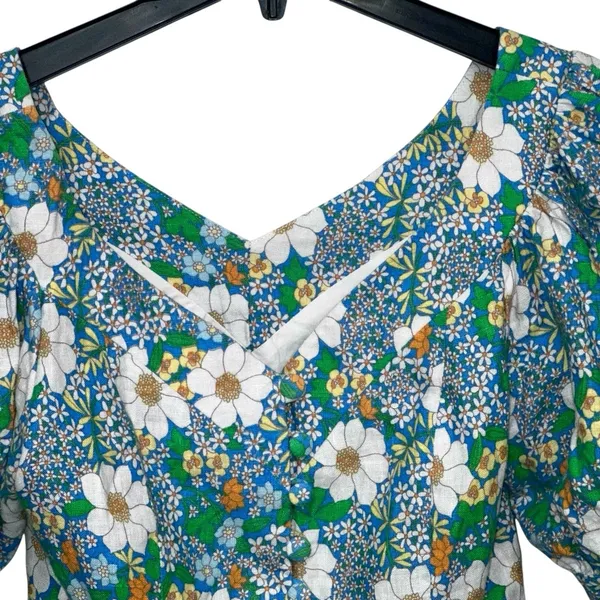 Perseverance London Mambo‎ Floral Puff Sleeve Top Size 6 Floral 100% Linen - Image 3