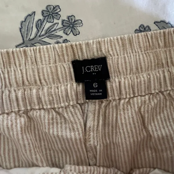 J.Crew Striped Linen-Cotton Blend Drawstring Pants Beige White AY192 Womens 6 - Image 4