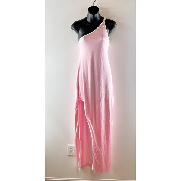 Baobab Anna One Shoulder Maxi Dress with Slit Baby Pink Small - Image 4