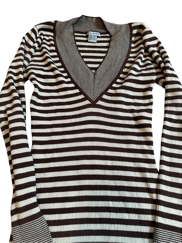 Body Central Y2K Brown Striped Fitted Sweater Top Bella Swan Twilightcore Grunge Fall Vibes - Image 2