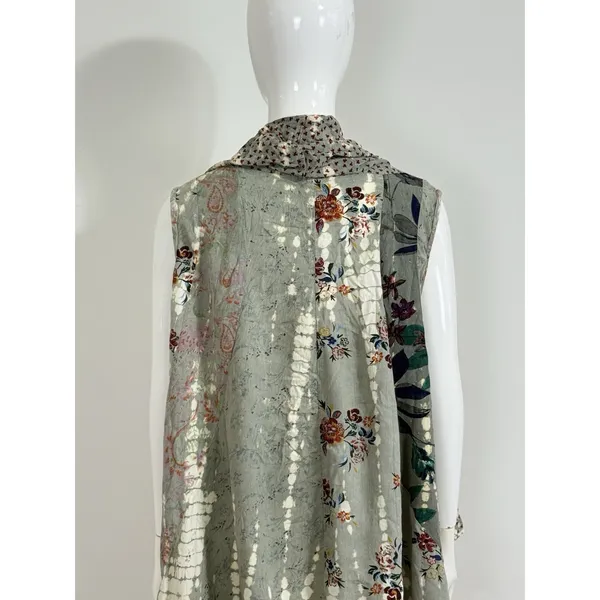 Women’s Floral Patchwork Kimono Duster Vest Cover Up Boho Hippie Size L/XL NWT - Image 8