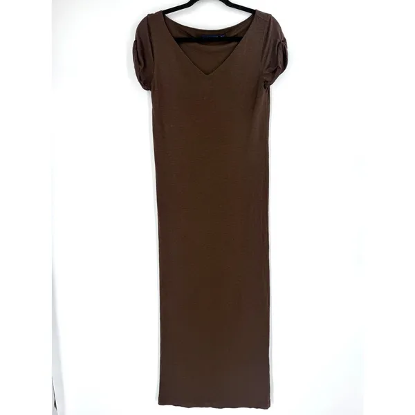 Ralph Lauren Maxi Dress Womens‎ XS Brown Modal Wool Cap Sleeve Minimalist - Image 2