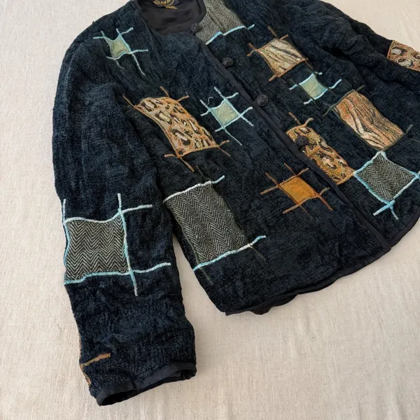 Alex Kin Vintage Patchwork‎ Animal Print Jacket Black Missy Large Art to Wear - Image 15