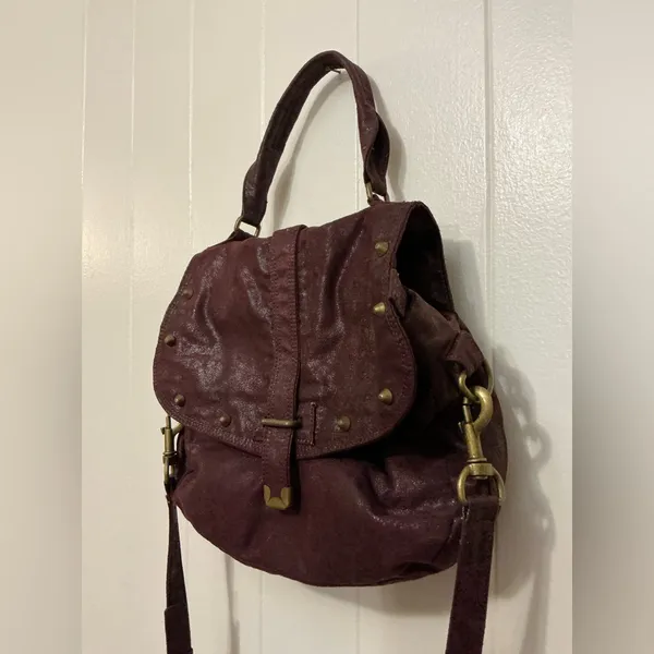 Rare MATT & NAT Vegan Burgundy Large Studded Crossbody Vintage Handbag Bag - Image 3
