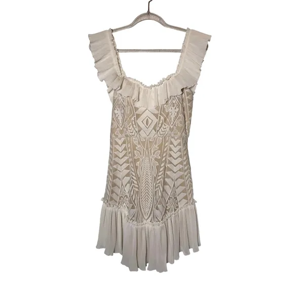 Saints + Secrets White Lace Dress Ruffled Off the Shoulder - Image 2