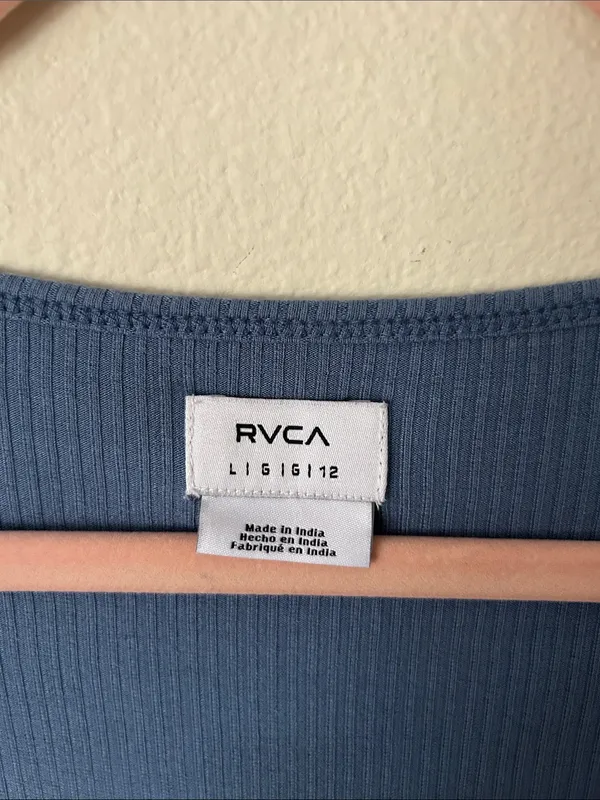 RVCA blue ribbed tie front long sleeve top L Y2K school casual - Image 4