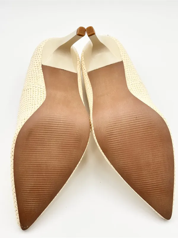 Tahari Cream NIAGRA Vegan Leather 3.75” Woven Upper Stiletto Heels - Image 7