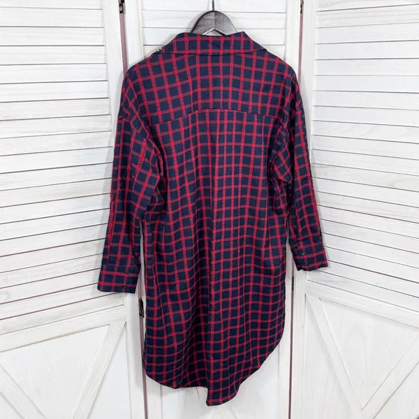 Zara Plaid Beaded Collar Oversized Pullover‎ Tunic Shirt Dress Red Blue XS - Image 11