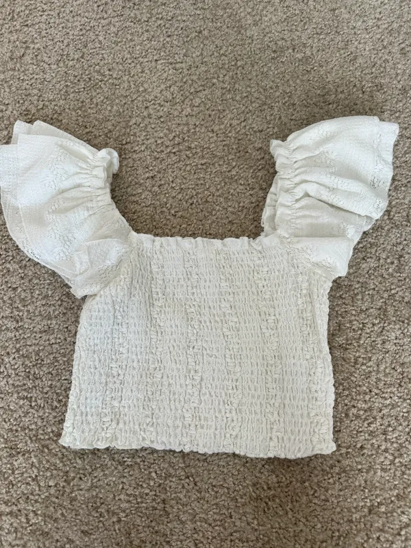 ASTR Smocked Flutter Gauze Top in White - Image 3