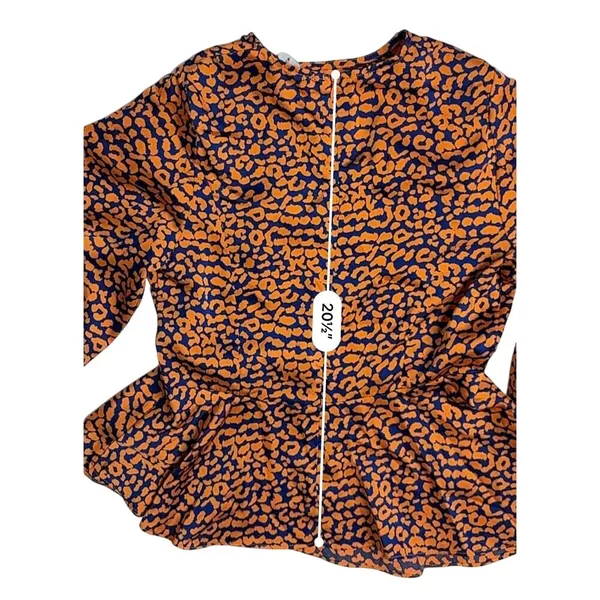 Lulu's C173T Color Me‎ Wild Cheetah Print Peplum Blouse SMALL Orange Retro - Image 8