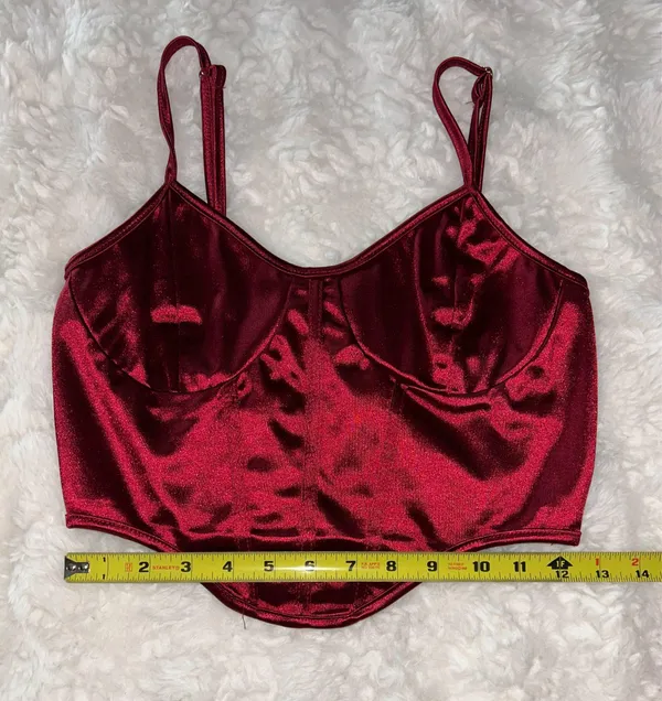 NWOT Red Curved Hem Satin Cami Crop Top - Image 2