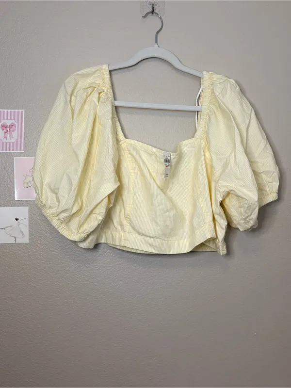Aerie yellow puff sleeve crop top XXL 2X plus size summer fairycore - Image 4