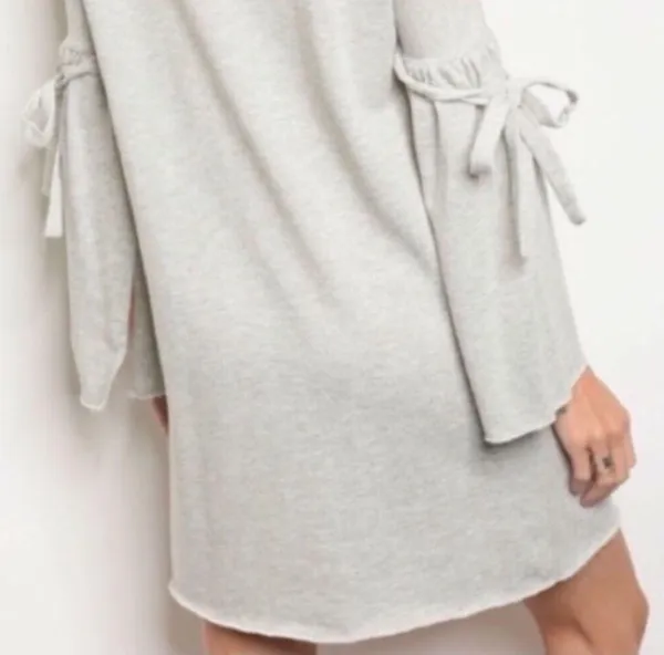 Oatmeal Sweater Dress Ties at the Elbow Sweatshirt Dress - Image 4