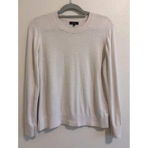 Quince Lightweight Cotton Cashmere Crew Sweater Womens Medium Cream Quiet Luxury - Image 2
