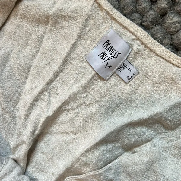 Princess Polly Linen Blend Cream Textured Tie Front Romper Size 4 - Image 5