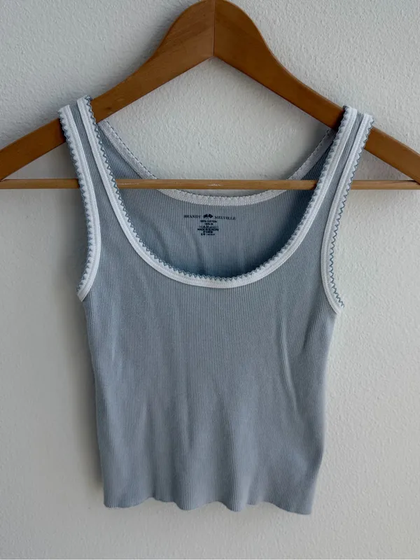 Brandy Melville light Blue Ribbed Contrast Trim Tank Top 100% Cotton - Image 2