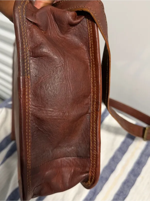 GVB Natural World Brown Genuine Leather Messenger Crossbody Satchel Bag Vintage - Image 10