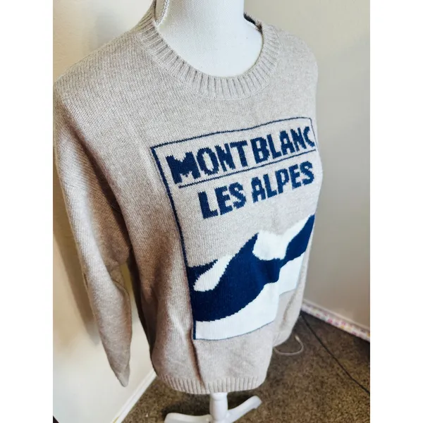 Zara Ski Collection Mont Blanc Les Alpes Wool Cashmere Sweater Beige Medium - Image 2