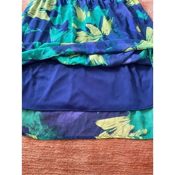 Mossimo Blue & Green Watercolor Chiffon Sleeveless Maxi Dress With Slip S - Image 3