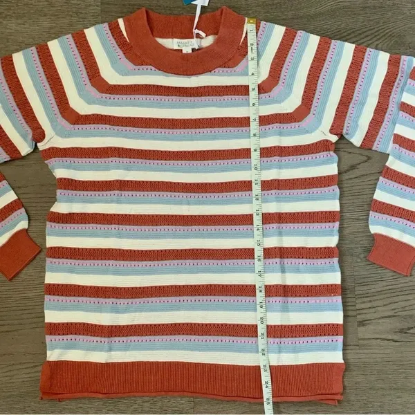 Pastel Stripe Pointelle Lightweight Knit Sweater Coastal Grandma Boho Size M NWT - Image 7