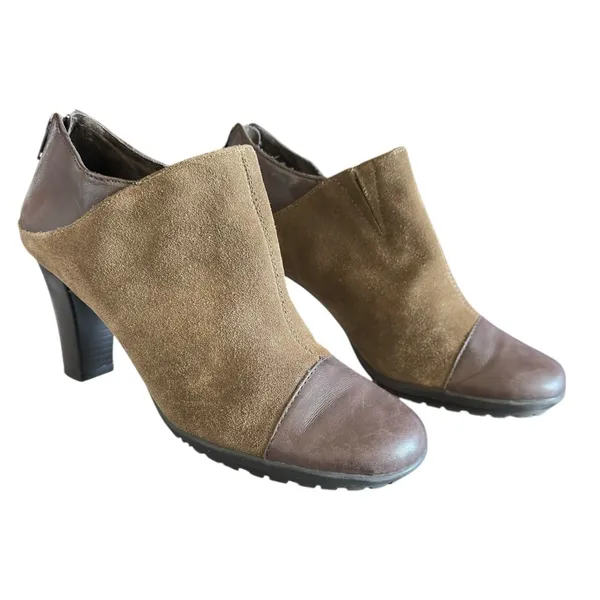 Aerosoles Two-Tone Womens Brown Suede Leather‎ Block Heel Ankle Boots Chic - Image 3