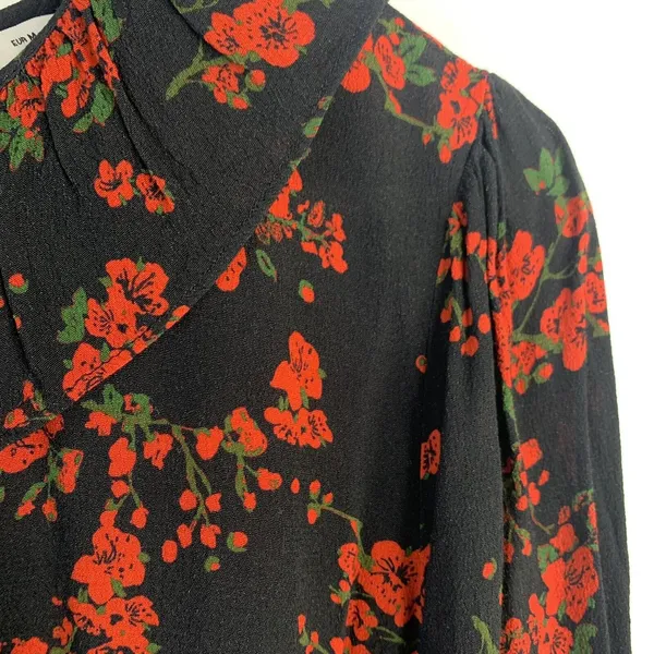 Zara Size M Dress Black Floral Print Babydoll Flowy 3/4 Sleeve Whimsygoth Grunge - Image 4