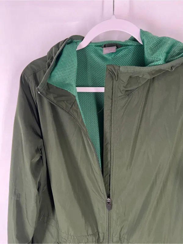 Old Navy Active Olive Green Hooded Windbreaker‎ Jacket Medium - Image 6
